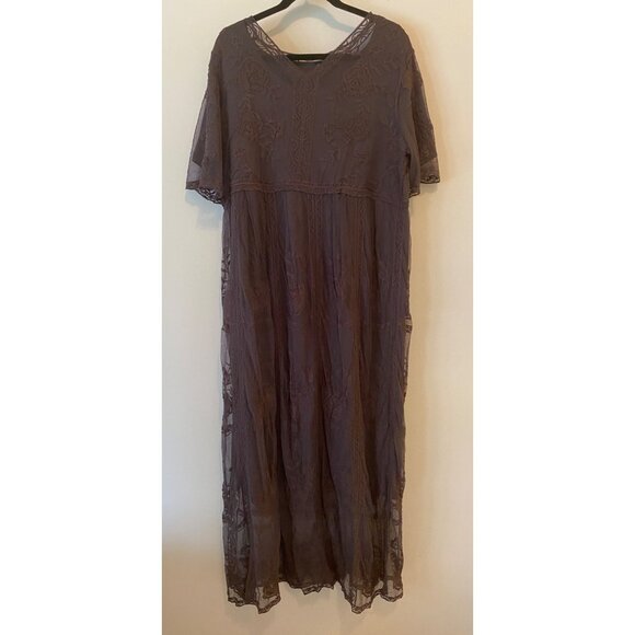 Gray Midi Dress Lace Accent Short Sleeve Size 2X - Picture 1 of 10